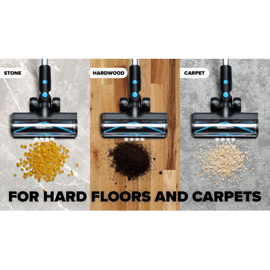 Niceboy ION Hurricane H7 - Aspirador vertical flexível sem fios 2em1 200W/2200 mAh preto