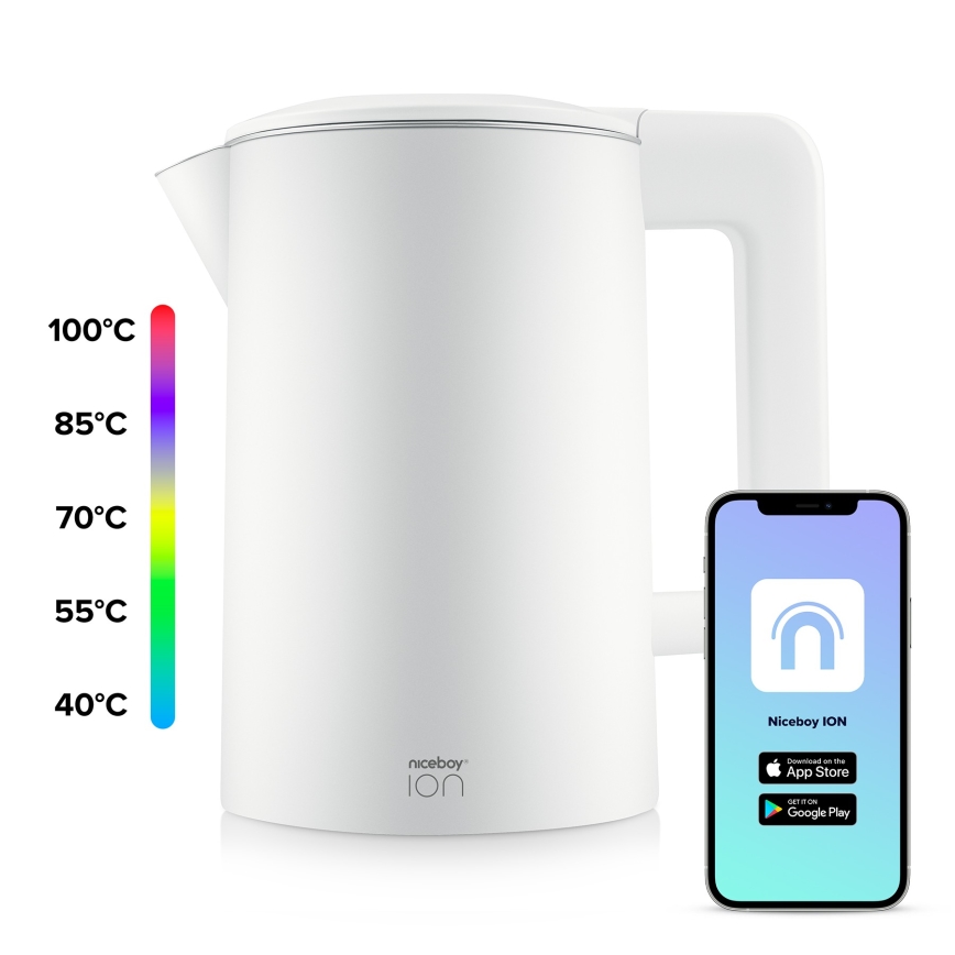 Niceboy ION SmartKettle - Chaleira inteligente com termorregulação 1,7 l 2200W/230V Wi-Fi branco