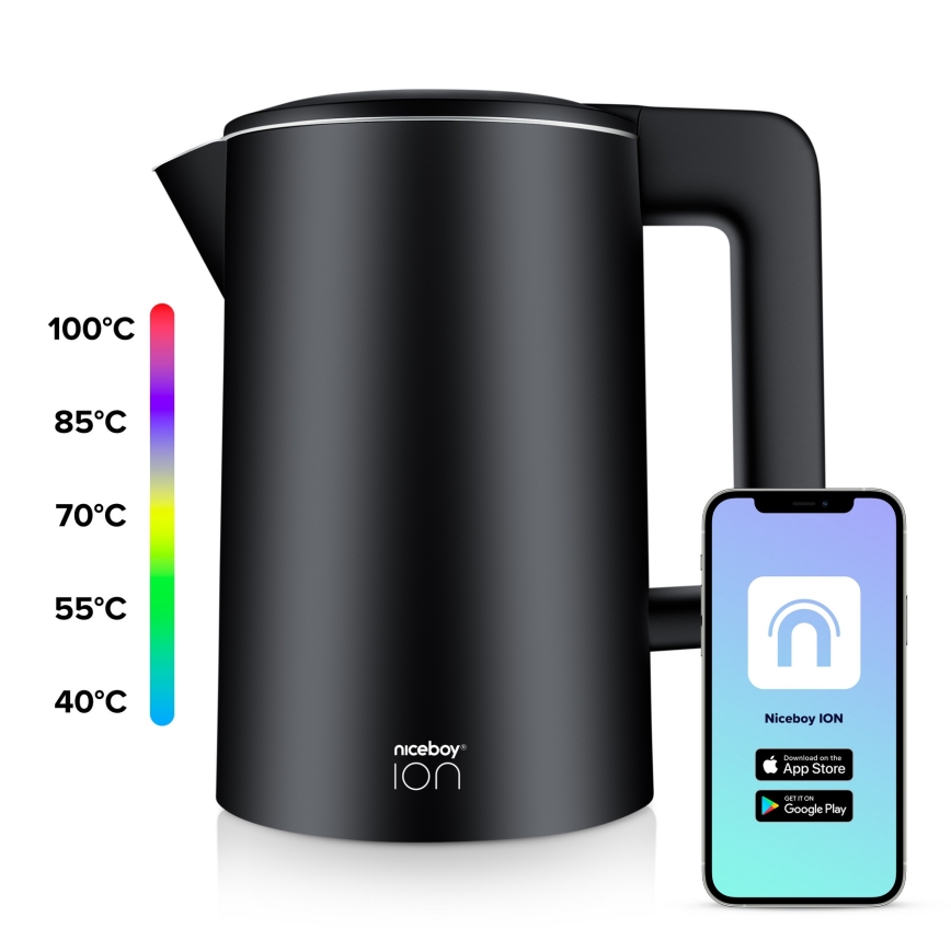 Niceboy ION SmartKettle - Chaleira inteligente com termorregulação 1,7 l 2200W/230V Wi-Fi preto