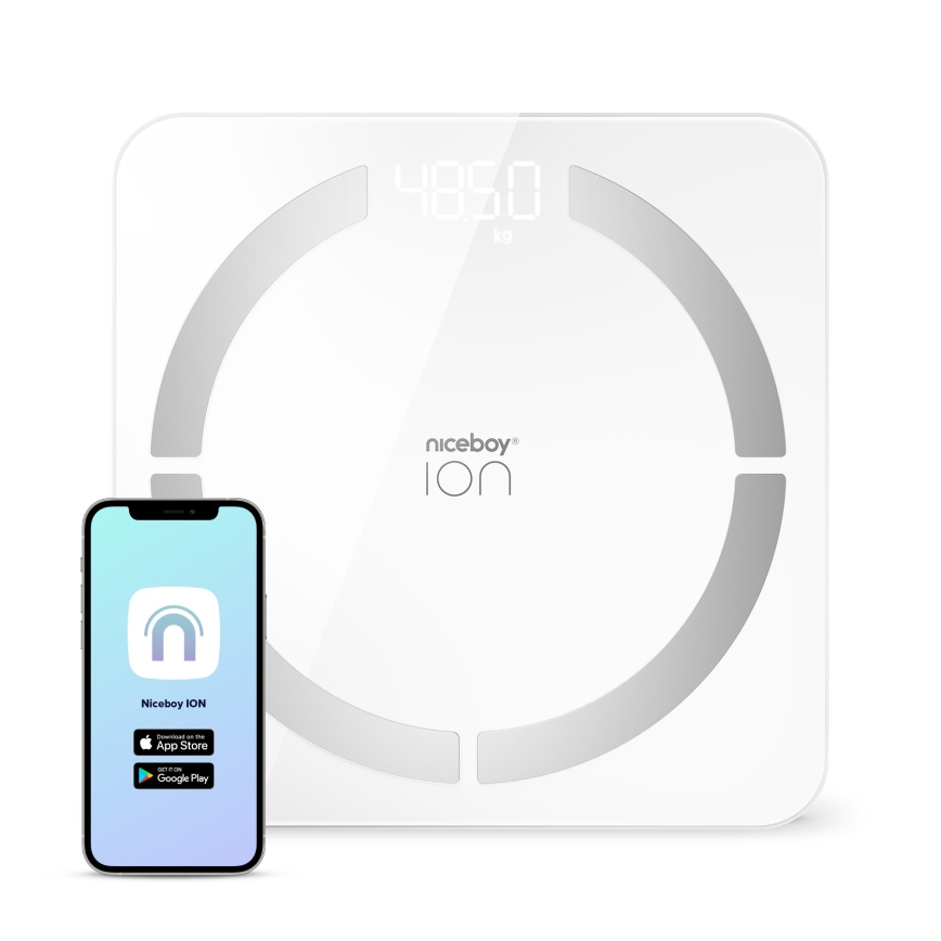 Niceboy ION SmartScale - Balança pessoal digital inteligente 3xAAA branco