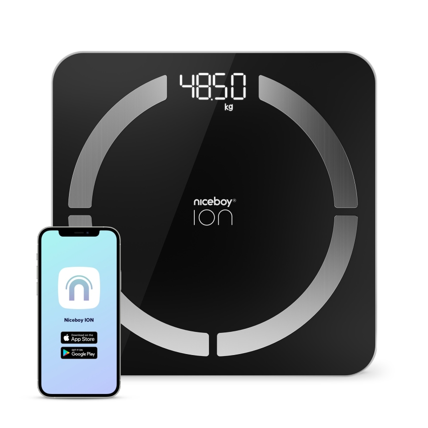 Niceboy ION SmartScale - Balança pessoal digital inteligente 3xAAA preto