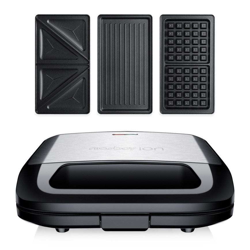 Niceboy ION Snacker S3 - Máquina de fazer sandes 3em1 750W/230V aço inoxidável/preto