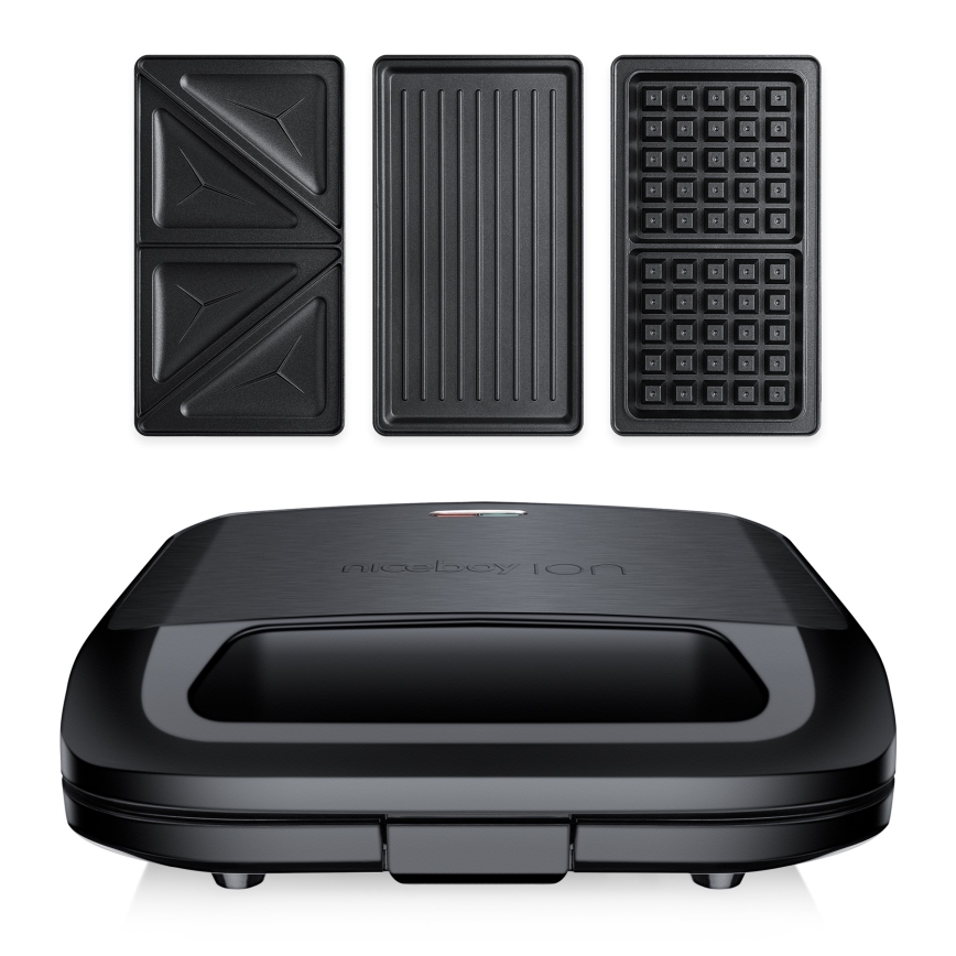 Niceboy ION Snacker S3 - Máquina de fazer sandes 3em1 750W/230V aço inoxidável/preto