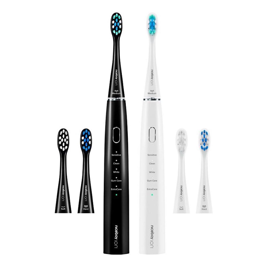 Niceboy ION Sonic Duo Pack - CONJUNTO 2x Escovas de dentes sónica IPX7 preto + branco