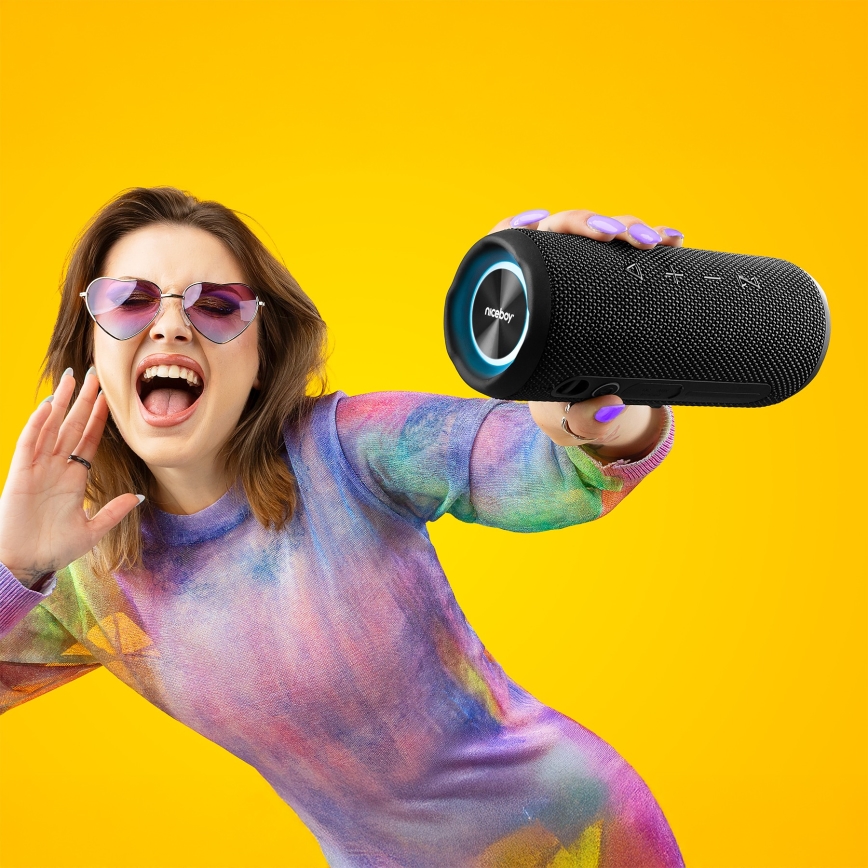 Niceboy Nexus - Coluna LED sem fios com microfone 26W/4000 mAh IPX6 preto