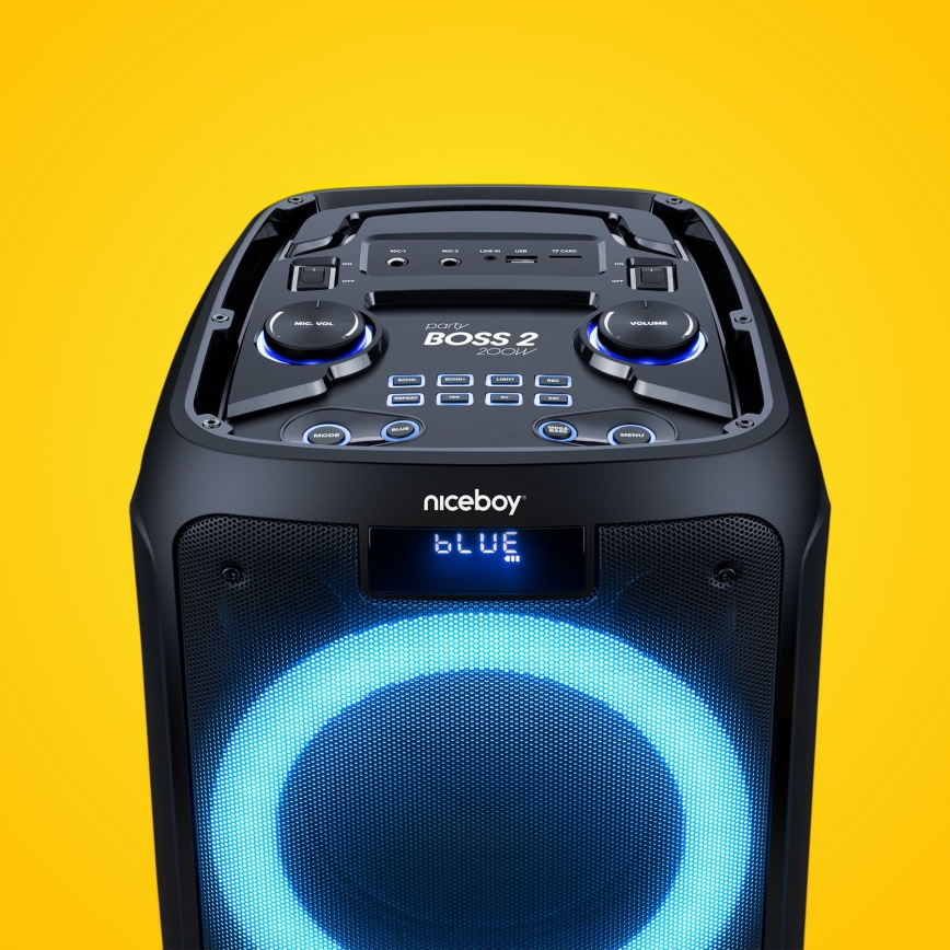 Niceboy PARTY Boss 2 - Coluna LED sem fios com microfone e power bank 200W/4500 mAh + comando