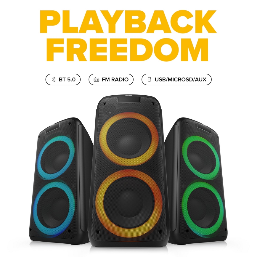 Niceboy PARTY Boss 2 - Coluna LED sem fios com microfone e power bank 200W/4500 mAh + comando