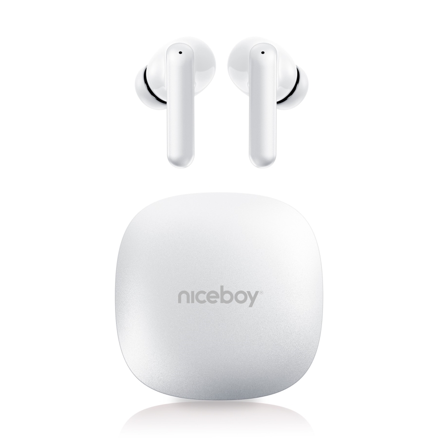 Niceboy Pins 4 PRO -  Auriculares sem fios com ANC 380 mAh + 2x 35 mAh IP54 branco