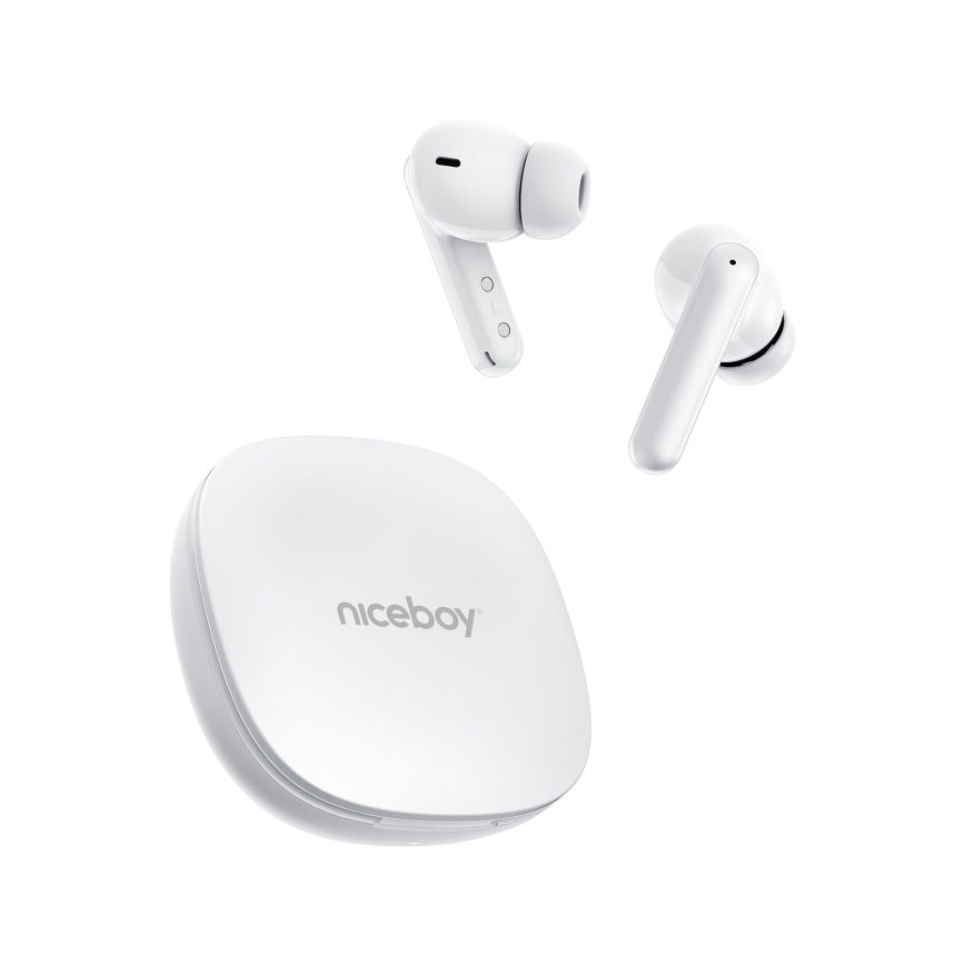 Niceboy Pins 4 PRO -  Auriculares sem fios com ANC 380 mAh + 2x 35 mAh IP54 branco