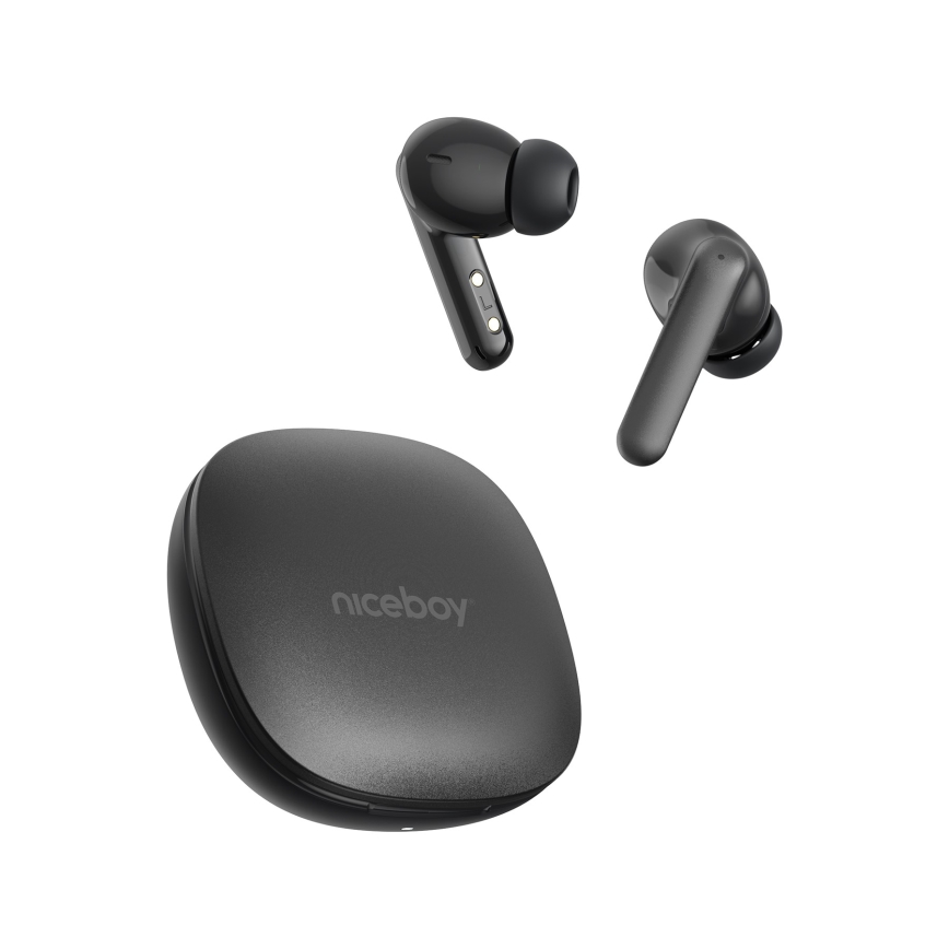 Niceboy Pins 4 PRO -  Auriculares sem fios com ANC 380 mAh + 2x 35 mAh IP54 preto