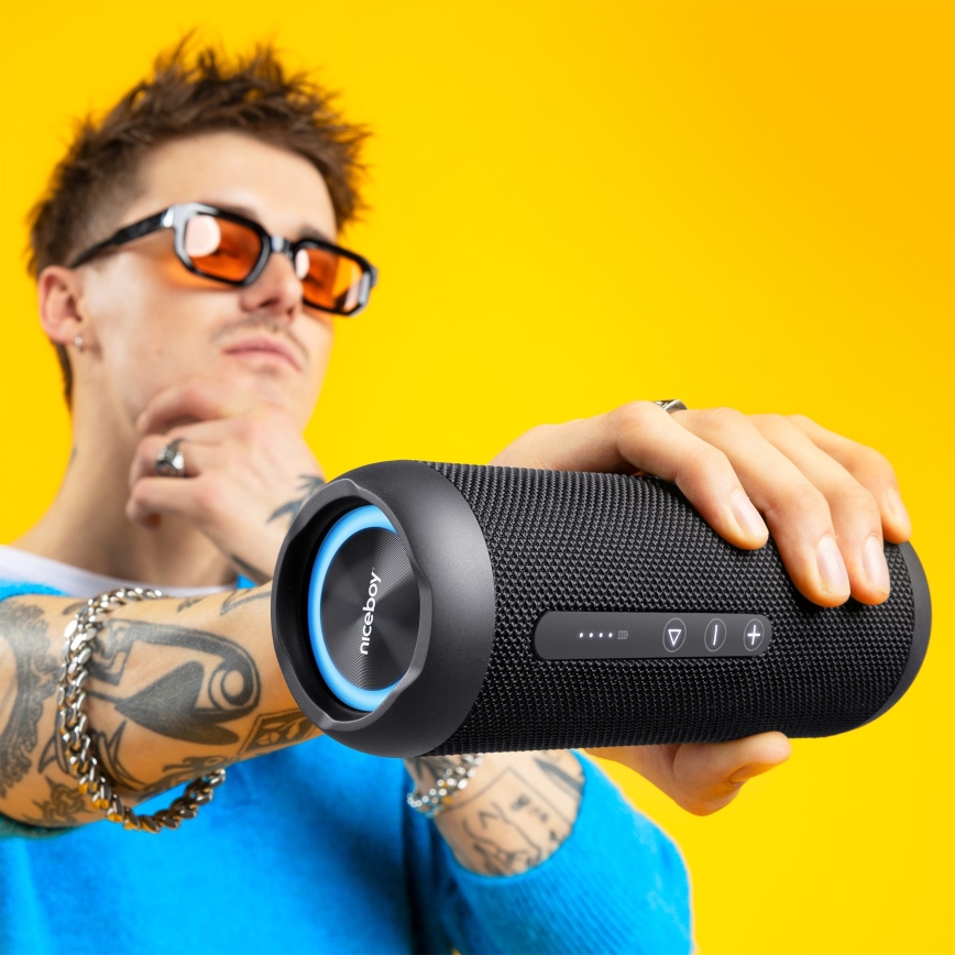 Niceboy Polaris - Coluna LED sem fios com microfone 30W/4000 mAh IPX7 preto