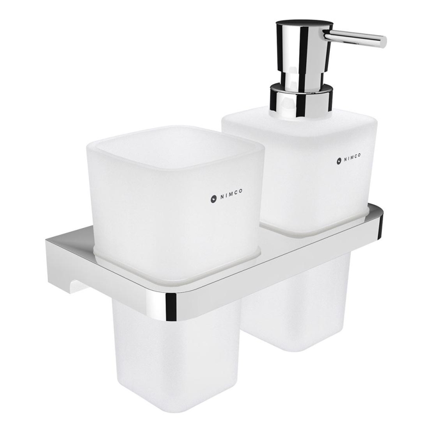 NIMCO MA 2905831H-26 - Distribuidor de sabão para parede e suporte para escova de dentes MAYA 290 mm mate copo/cromado brilhante