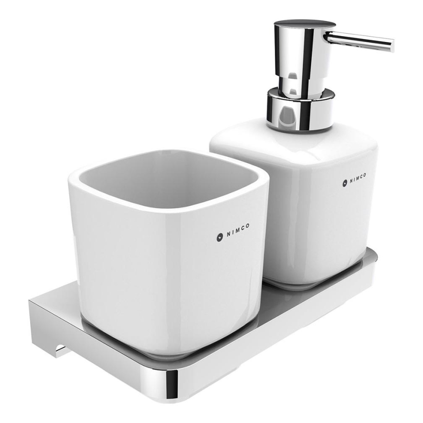 NIMCO MA 2905831K-T-26 - Distribuidor de sabão para parede e suporte para escova de dentes MAYA 320 mm branco/cromado brilhante