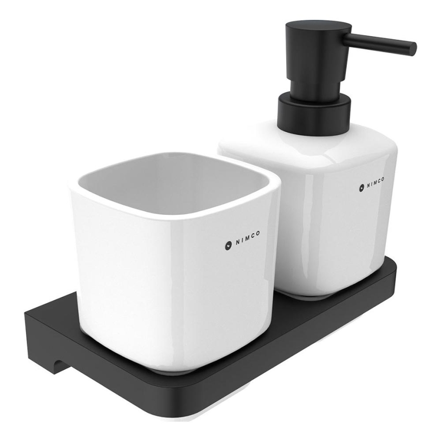 NIMCO MAC 2905831K-T-90 - Distribuidor de sabão para parede e suporte para escova de dentes MAYA 320 mm branco/mate preto
