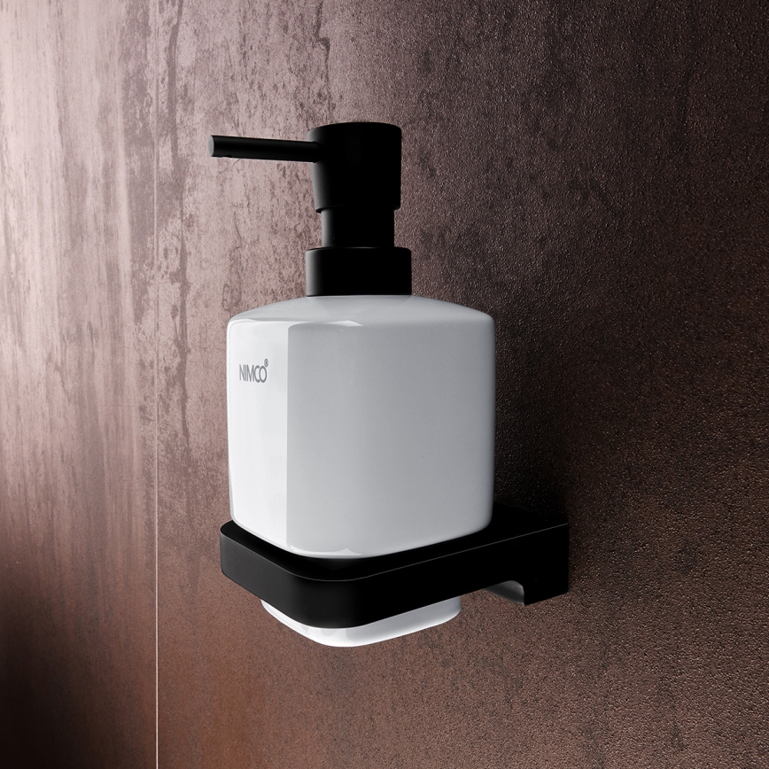 NIMCO MAC conjunto-31K-T-90 - Distribuidor de sabonete de parede, suporte para escovas de dentes e gancho de parede MAYA 320 mm branco/mate preto