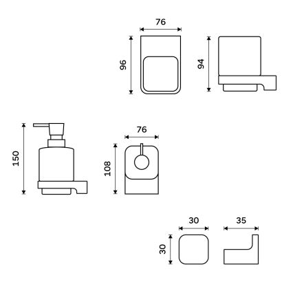 NIMCO MAC conjunto-31K-T-90 - Distribuidor de sabonete de parede, suporte para escovas de dentes e gancho de parede MAYA 320 mm branco/mate preto