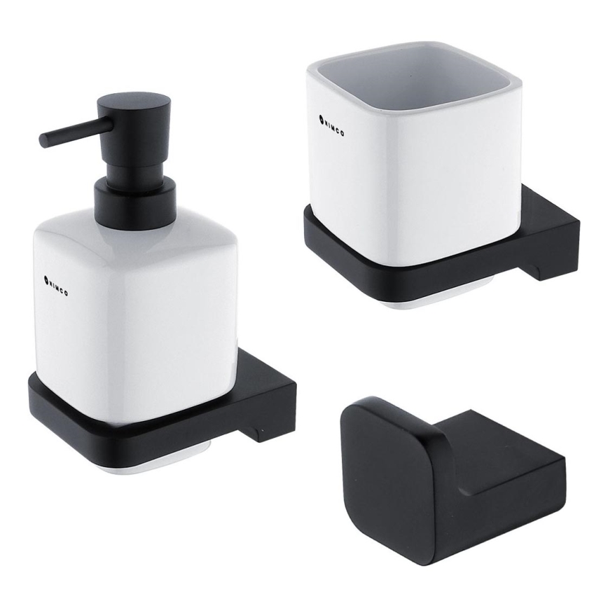 NIMCO MAC conjunto-31K-T-90 - Distribuidor de sabonete de parede, suporte para escovas de dentes e gancho de parede MAYA 320 mm branco/mate preto