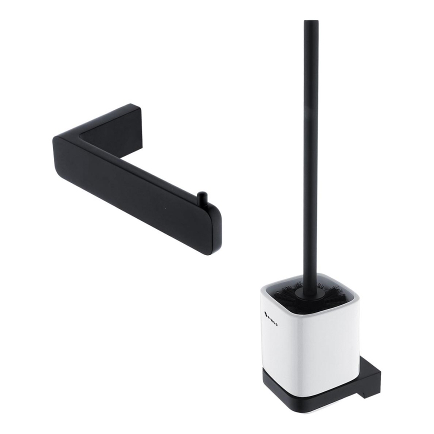 NIMCO MAC conjunto-94KN-90 - Piaçaba de parede e suporte para papel higiénico MAYA branco/mate preto