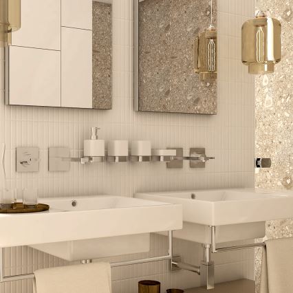NIMCO NK conjunto-31K-26 - Distribuidor de sabonete de parede, suporte para escovas de dentes e gancho de parede NIKAU 320 mm branco/cromado brilhante