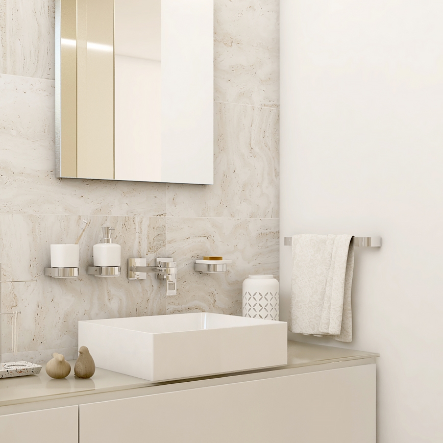 NIMCO NK conjunto-31K-26 - Distribuidor de sabonete de parede, suporte para escovas de dentes e gancho de parede NIKAU 320 mm branco/cromado brilhante