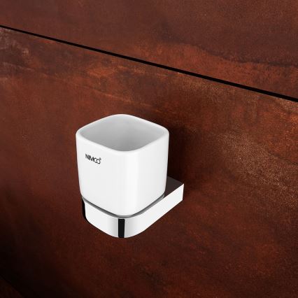 NIMCO NK conjunto-31K-26 - Distribuidor de sabonete de parede, suporte para escovas de dentes e gancho de parede NIKAU 320 mm branco/cromado brilhante
