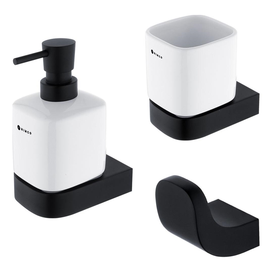 NIMCO NKC conjunto-31K-T-90 - Distribuidor de sabonete de parede, suporte para escovas de dentes e gancho de parede NIKAU 320 mm branco/mate preto
