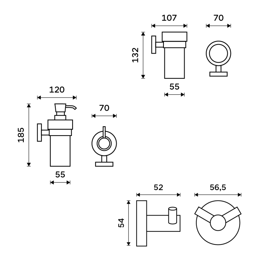 NIMCO UN conjunto-31W-26 - Distribuidor de sabonete de parede, suporte para escovas de dentes e gancho de parede UNIX 250 mm mate copo/cromado brilhante