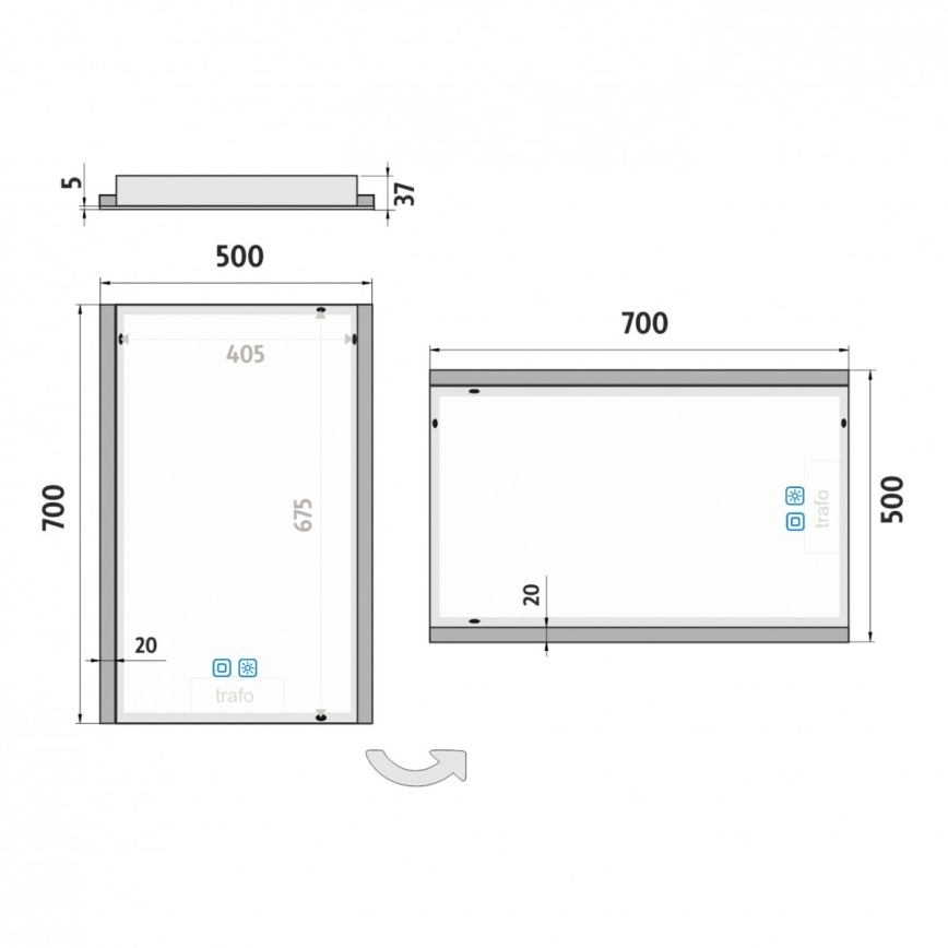 NIMCO ZP 11001VX - Espelho com retroiluminação LED para casa de banho com regulação LED/21W/230V 3000-6500K 70x50 cm IP44