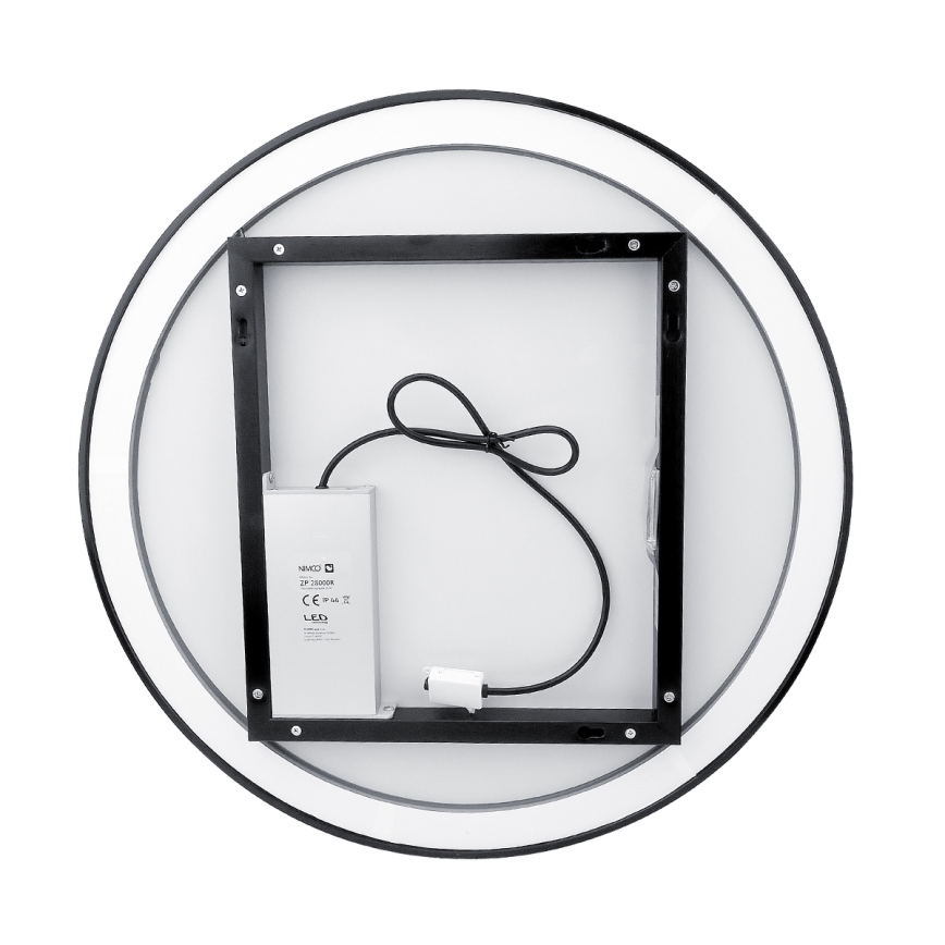 NIMCO ZPC 28001RVX-90 - Espelho com retroiluminação LED para casa de banho com regulação LED/33W/230V 3000-6500K diâmetro 70 cm mate preto IP44