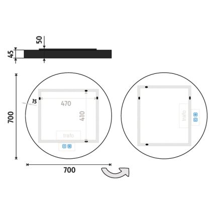 NIMCO ZPC 31001RVX-90 - Espelho com retroiluminação LED para casa de banho com regulação LED/22W/230V 3000-6500K diâmetro 70 cm mate preto IP44