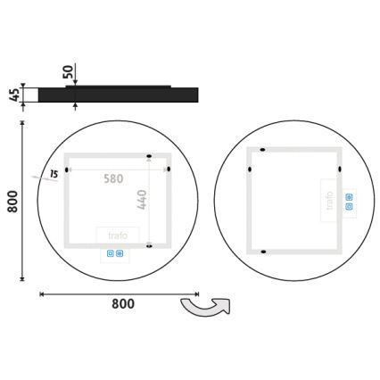 NIMCO ZPC 31002RVX-90 - Espelho com retroiluminação LED para casa de banho com regulação LED/26W/230V 3000-6500K diâmetro 80 cm mate preto IP44