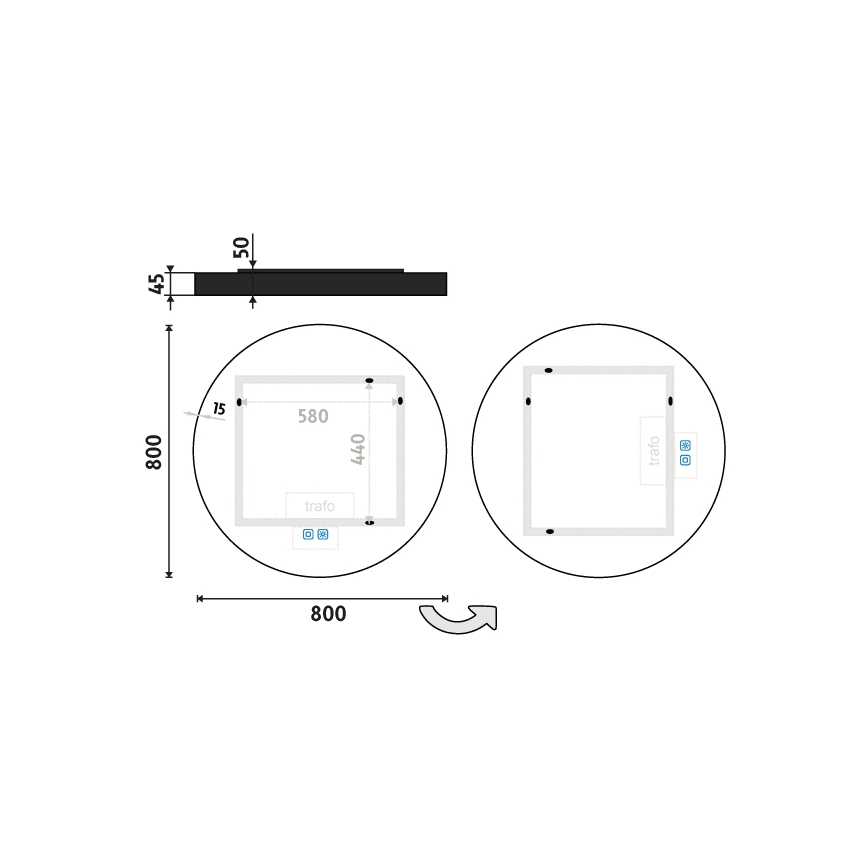 NIMCO ZPC 31002RVX-90 - Espelho com retroiluminação LED para casa de banho com regulação LED/26W/230V 3000-6500K diâmetro 80 cm mate preto IP44