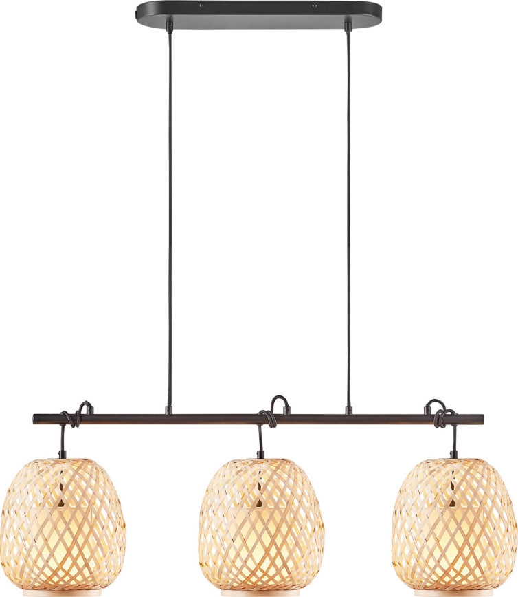 Nordlux - Candeeiro suspenso HISOKA 3xE27/40W/230V preto/bambu