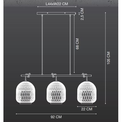 Nordlux - Candeeiro suspenso HISOKA 3xE27/40W/230V preto/bambu
