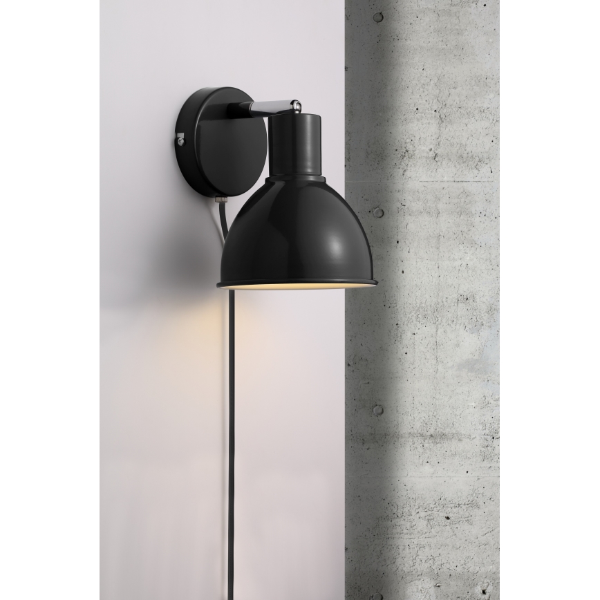Nordlux - Foco de parede POP 1xE27/18W/230V preto/cromado brilhante
