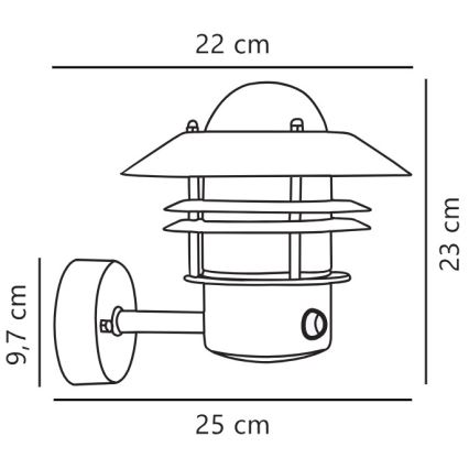 Nordlux - Iluminação de parede exterior com sensor BLOKHUS 1xE27/60W/230V IP54