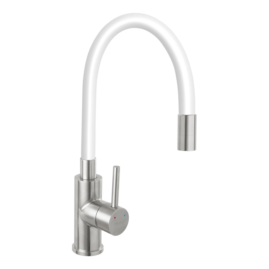 Novaservis - Torneira para lava-loiça com braço flexível aço inoxidável/branco