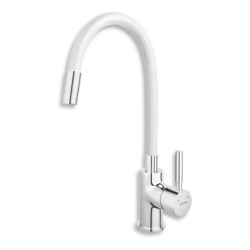 Novaservis - Torneira para lava-loiça com braço flexível cromado brilhante/branco