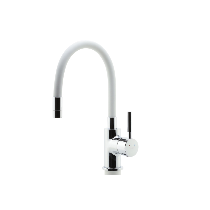 Novaservis - Torneira para lava-loiça com braço flexível cromado brilhante/branco
