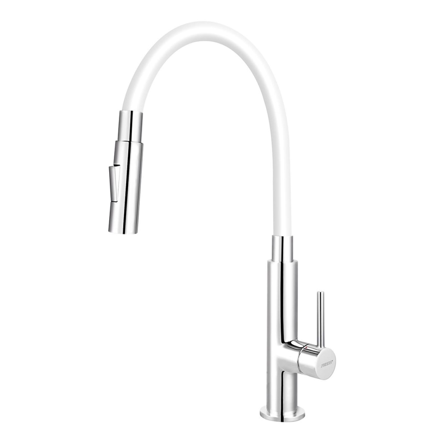 Novaservis - Torneira para lava-loiça com braço flexível cromado brilhante/branco
