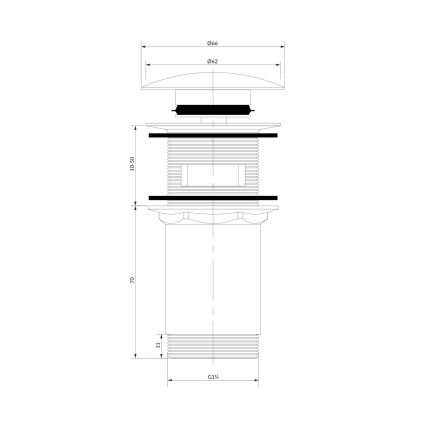 OMNIRES A706AT - Válvula de drenagem CLICK-CLACK diâmetro 6,6 cm escovado antracite