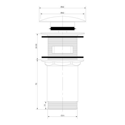 OMNIRES A706CPB - Válvula de drenagem CLICK-CLACK diâmetro 6,6 cm escovado cobre