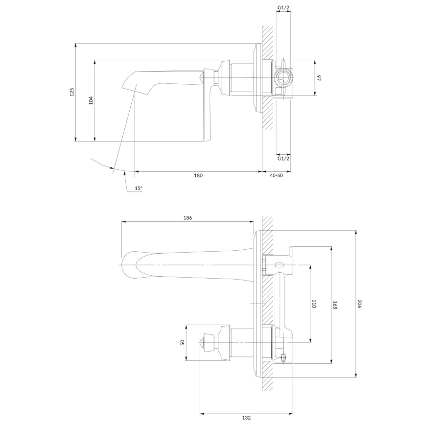 OMNIRES AM5215CR - Misturador de lavatório para instalação embutida ARMANCE cromo brilhante