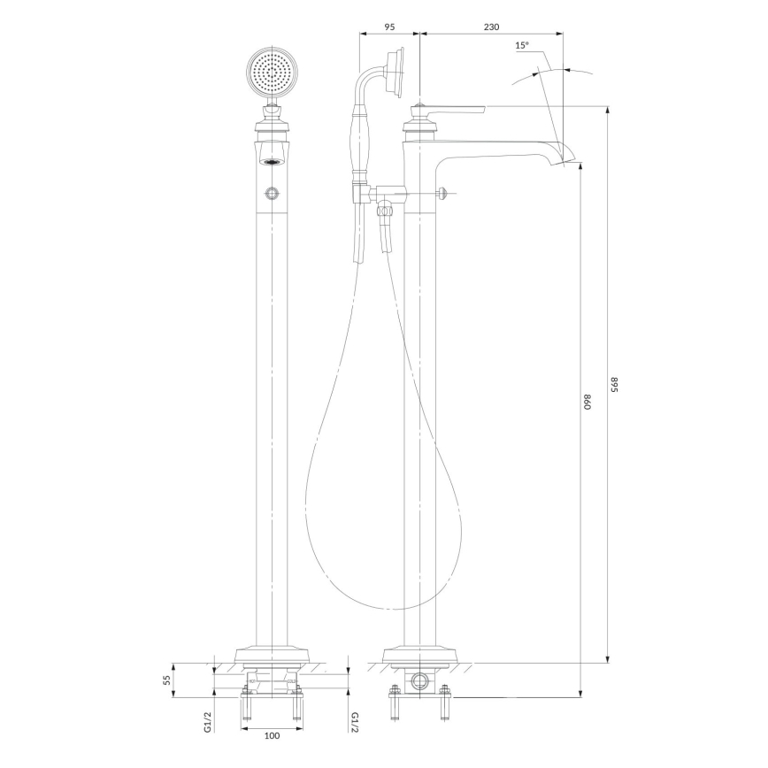 OMNIRES AM5233CR - Conjunto para banheira independente com torneira ARMANCE cromado brilhante