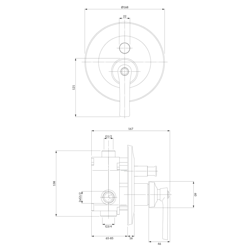 OMNIRES AM5235CR - Torneira de duche para instalação embutida ARMANCE cromado brilhante