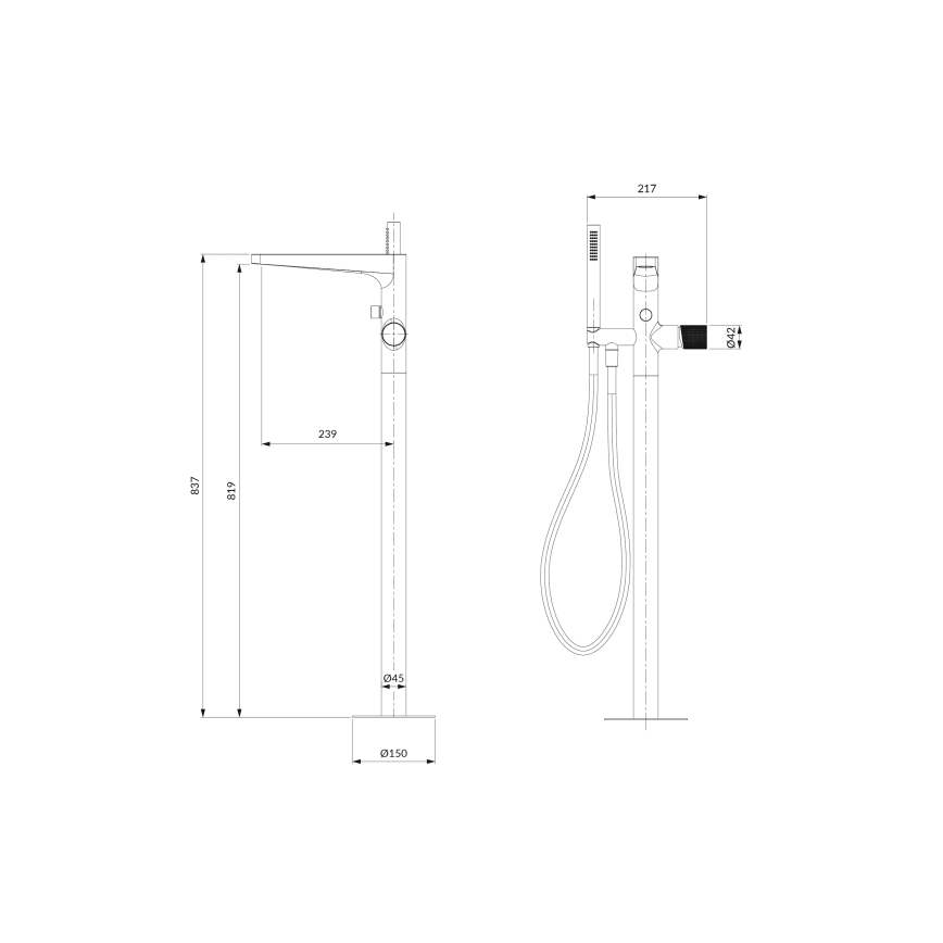 OMNIRES CT8033CR - Conjunto para banheira independente com torneira CONTOUR cromado brilhante