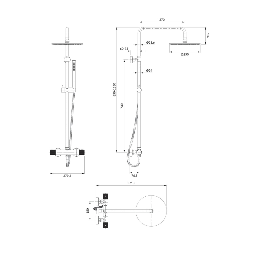 OMNIRES CT8044CR - Conjunto de chuveiro com torneira termostática CONTOUR cromado brilhante