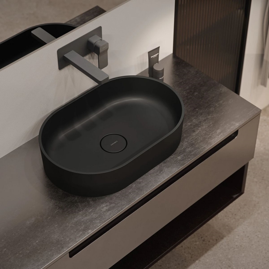 OMNIRES OVOUNBLV - Lavatório de bancada OVO 55x36 cm dolomite/mate preto lava