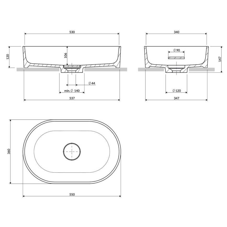 OMNIRES OVOUNBM - Lavatório de bancada OVO 55x36 cmdolomit/branco mate