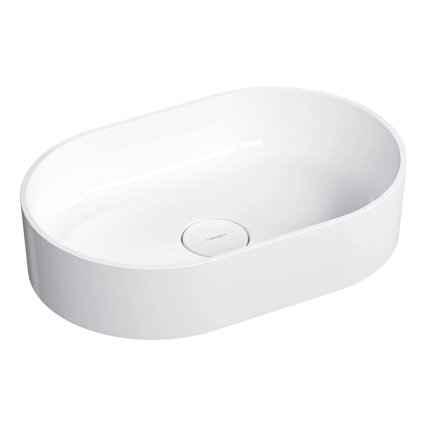 OMNIRES OVOUNBP - Lavatório de bancada OVO 55x36 cm dolomite/branco brilhante